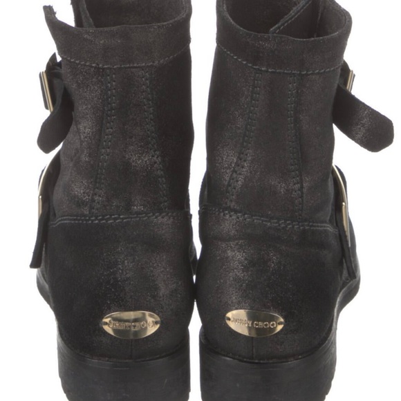 Jimmy Choo, black with a silver shimmer leather combat boots - Picture 7 of 8